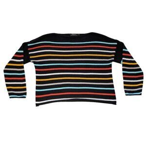 Zesica  Releaxed Fit Lightweight Striped Sweater Black Multi-Color *SZ L